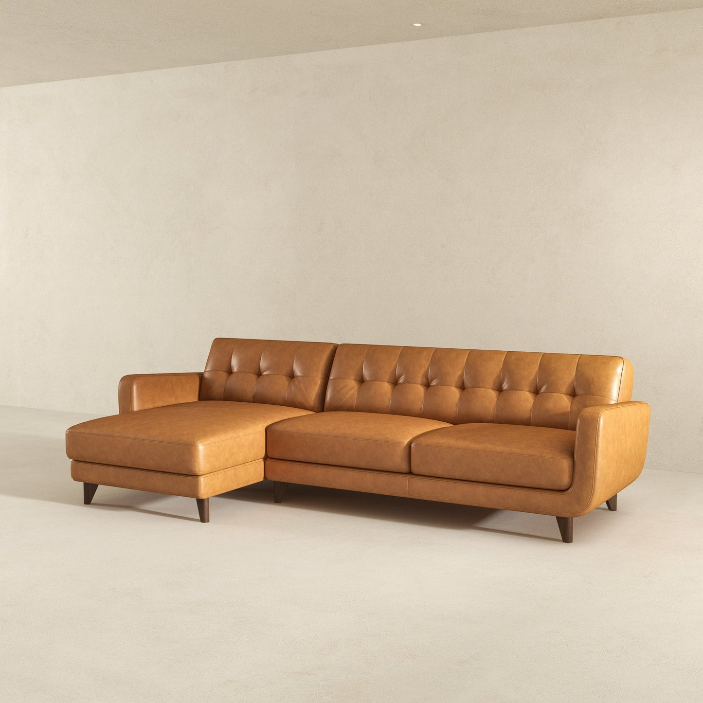 Allison Left-Facing Tan Leather Sectional Sofa