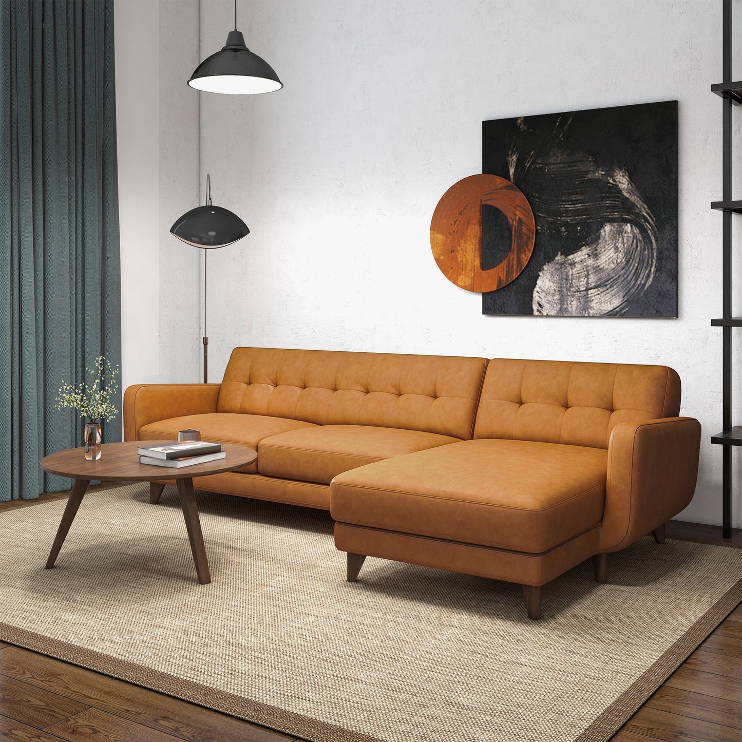 Allison Right-Facing Tan Leather Sectional Sofa