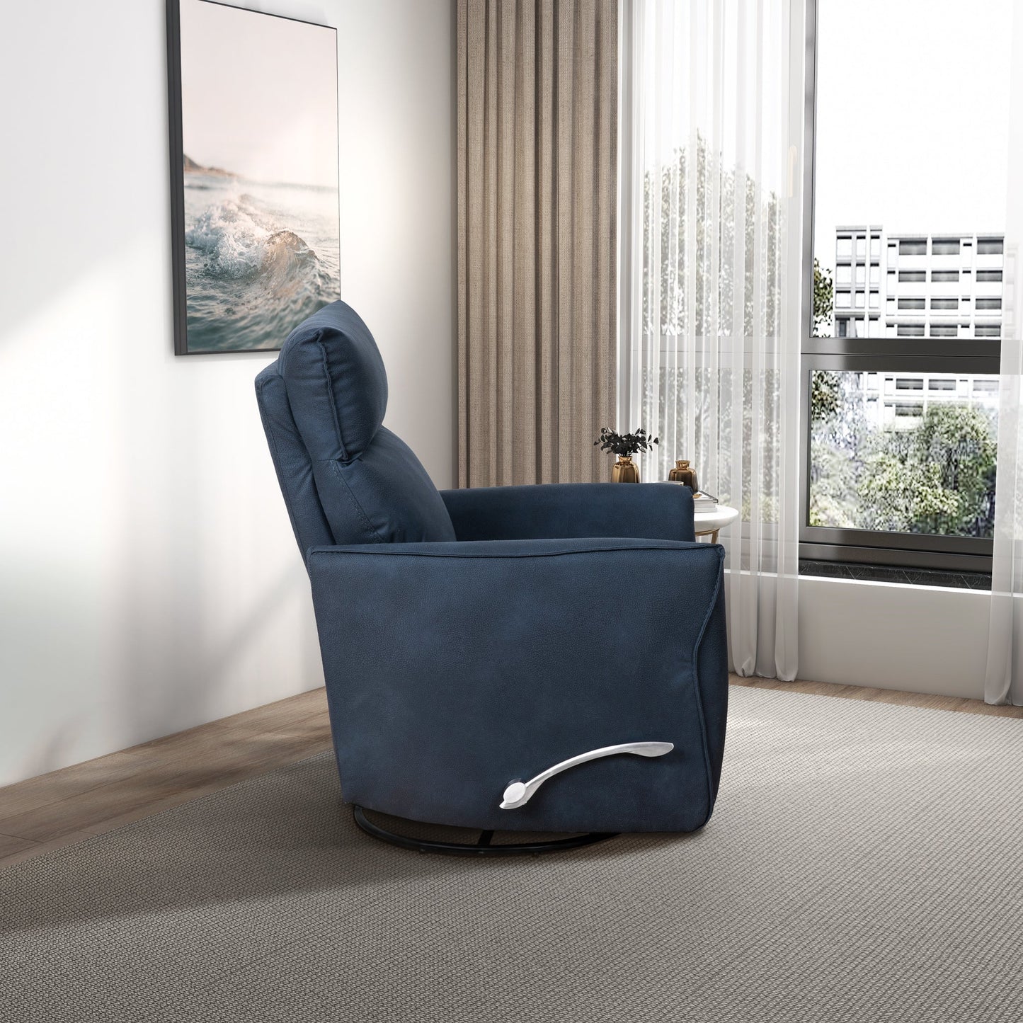 Carson Swivel Glider Linen Recliner Chair - Midnight Blue