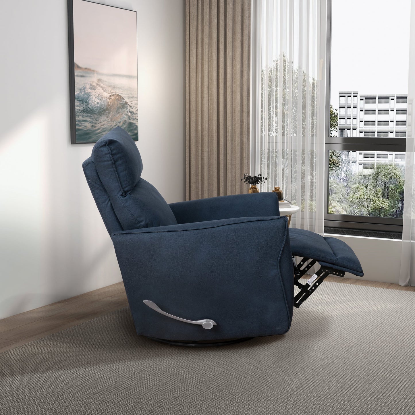 Carson Swivel Glider Linen Recliner Chair - Midnight Blue