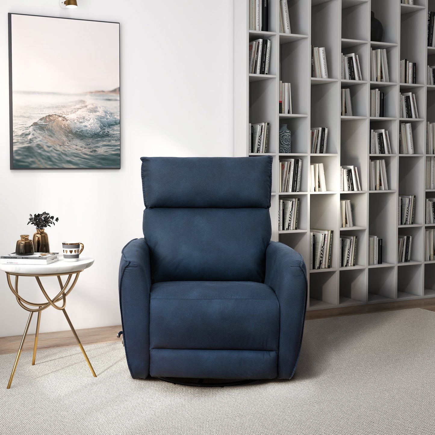 Carson Swivel Glider Linen Recliner Chair - Midnight Blue