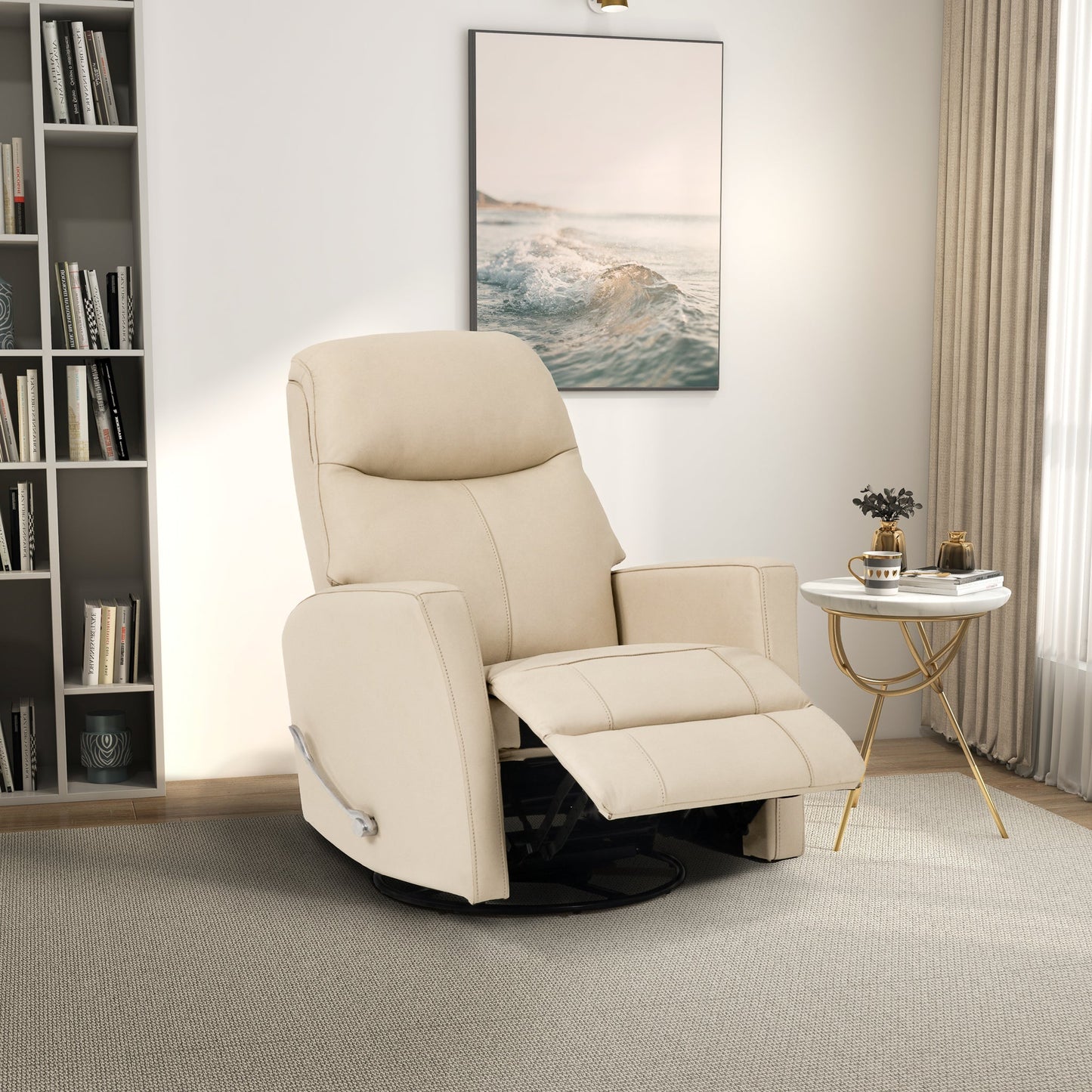 Harlow Swivel Glider Leather Recliner Chair - Ivory