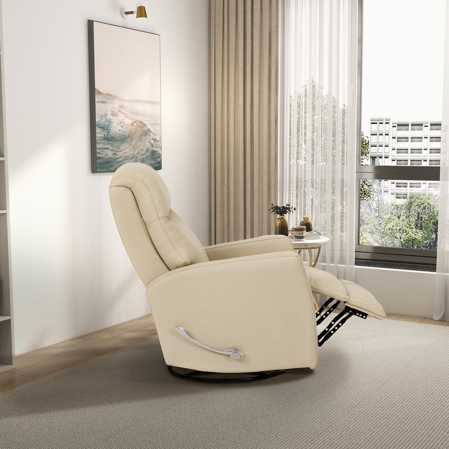 Harlow Swivel Glider Leather Recliner Chair - Ivory