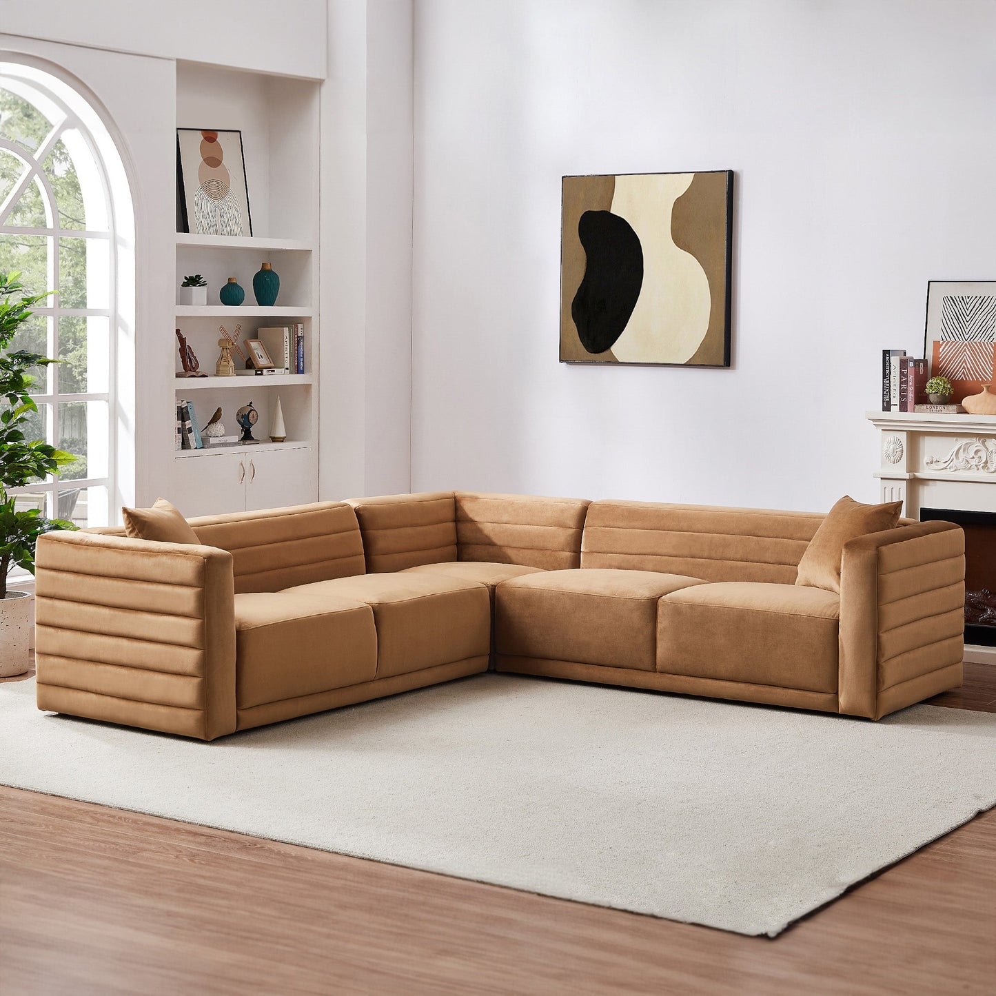 Solo Corner Sectional Sofa - Cognac Velvet