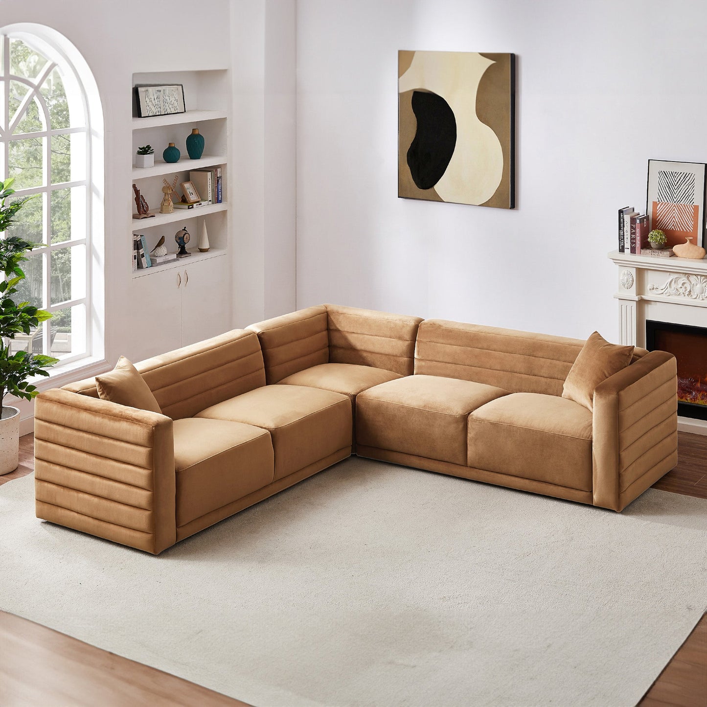 Solo Corner Sectional Sofa - Cognac Velvet