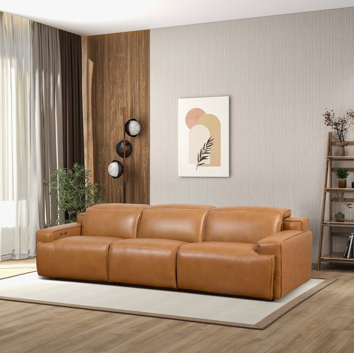 Urbana Triple PWR Recliner Sofa - Tan Leather