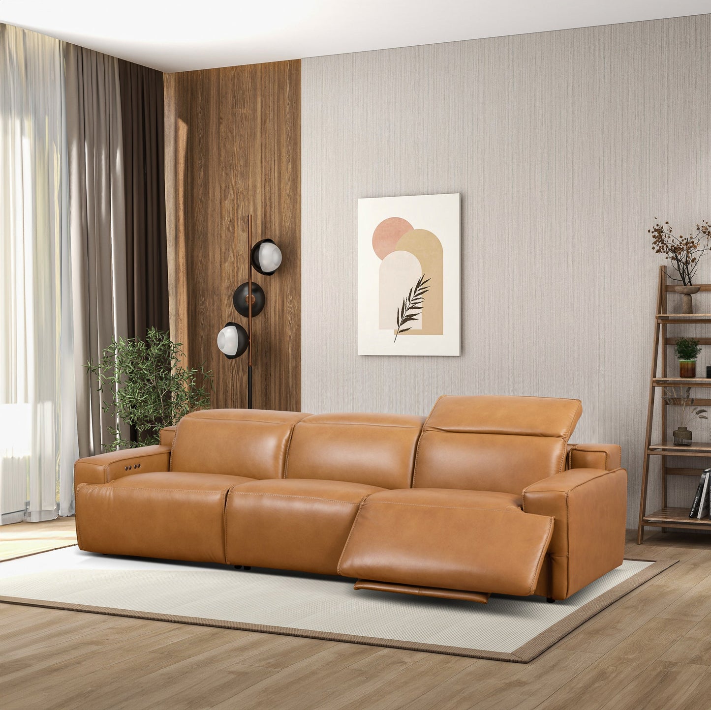 Urbana Triple PWR Recliner Sofa - Tan Leather