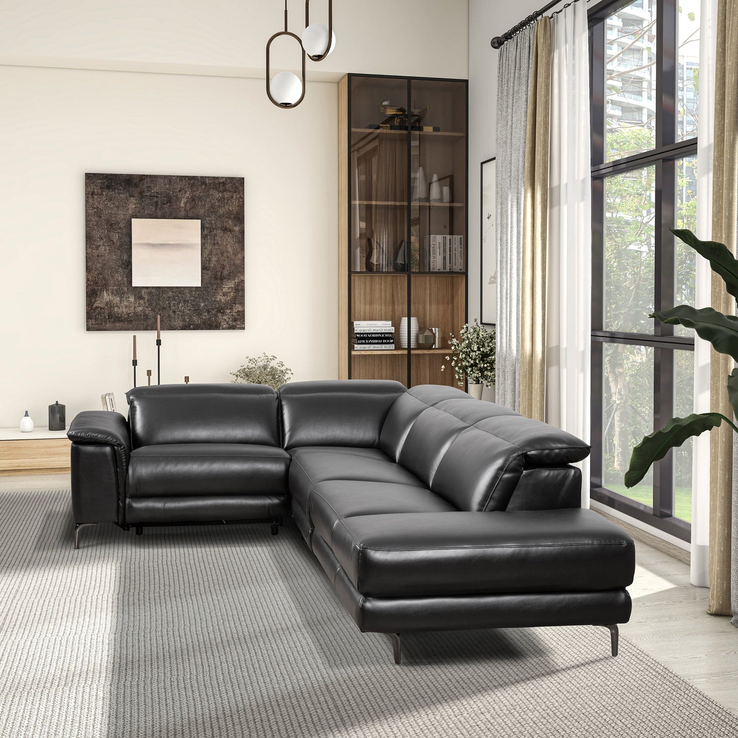 Zander Reclining Sectional Sofa - Black PU