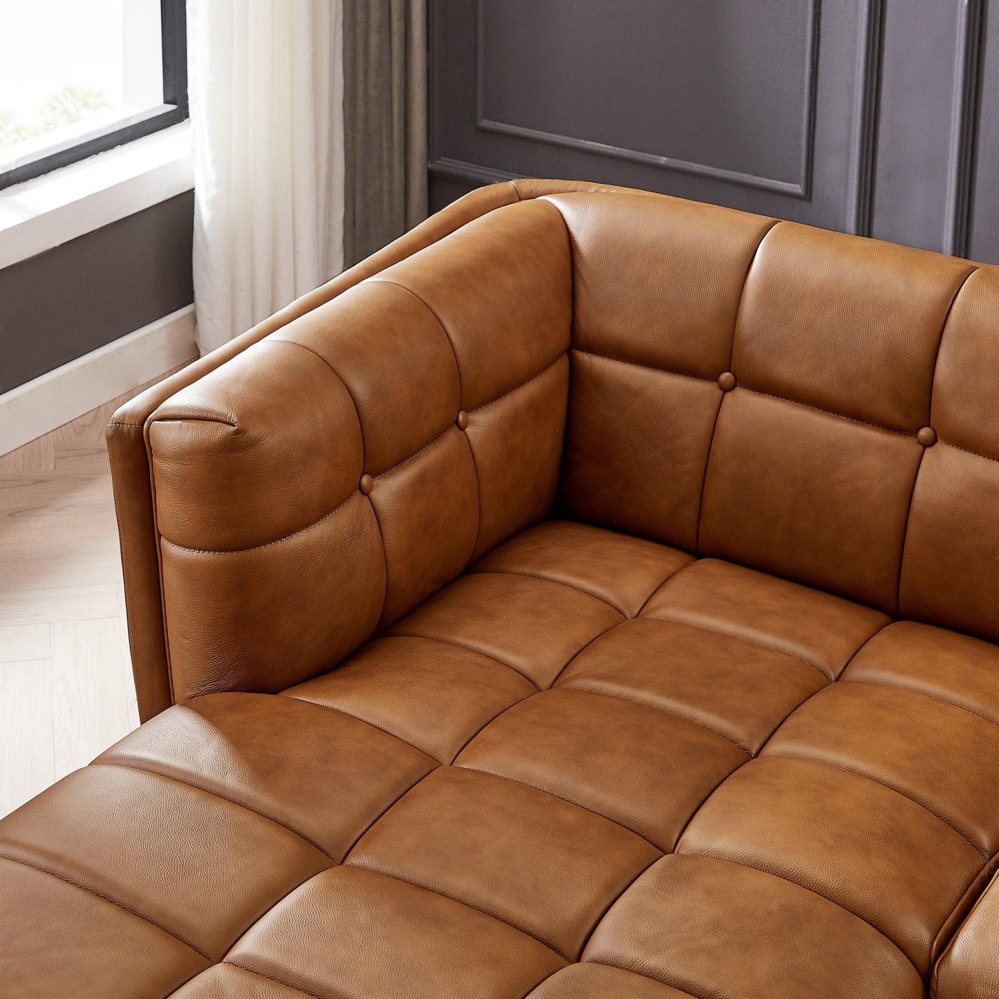 Addison Left Sectional Cognac Leather Sofa