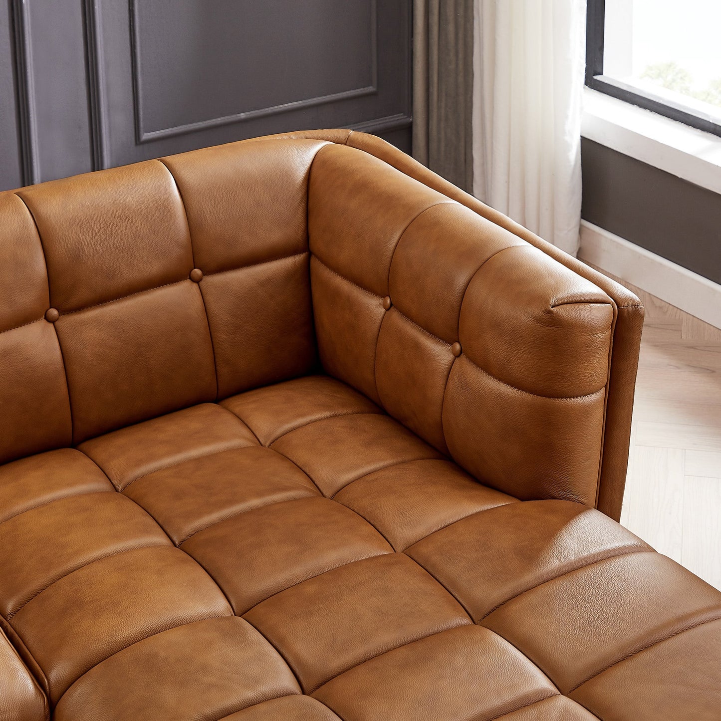 Addison Right Sectional Cognac Leather Sofa