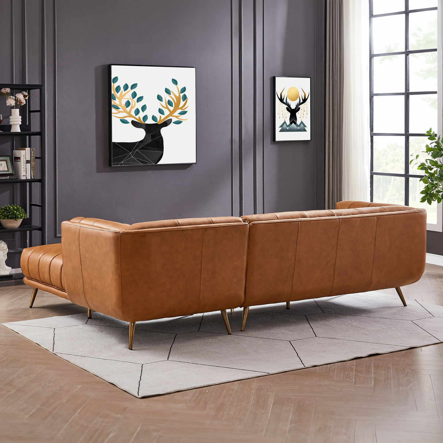 Addison Right Sectional Cognac Leather Sofa