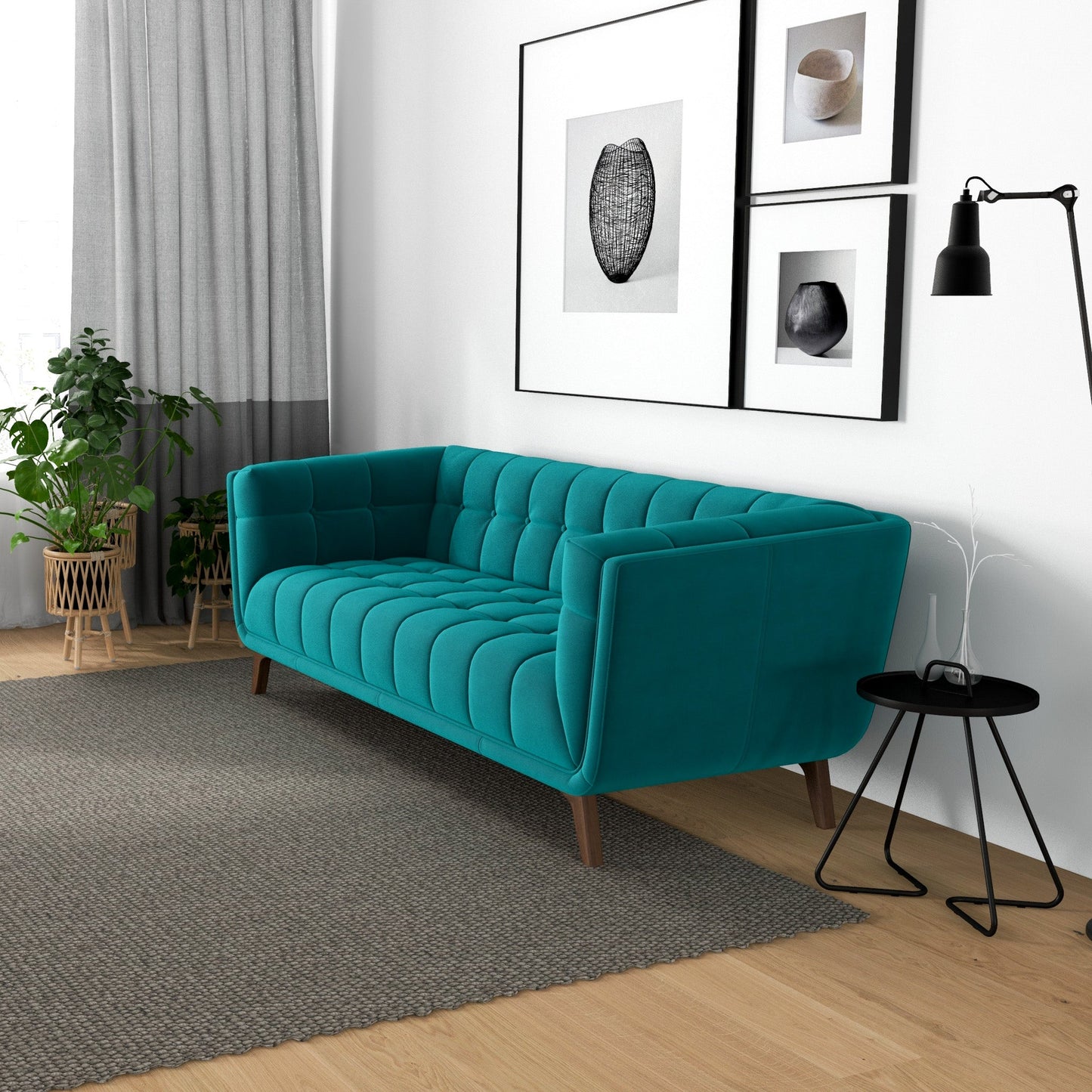 Addison Small Teal Velvet Sofa