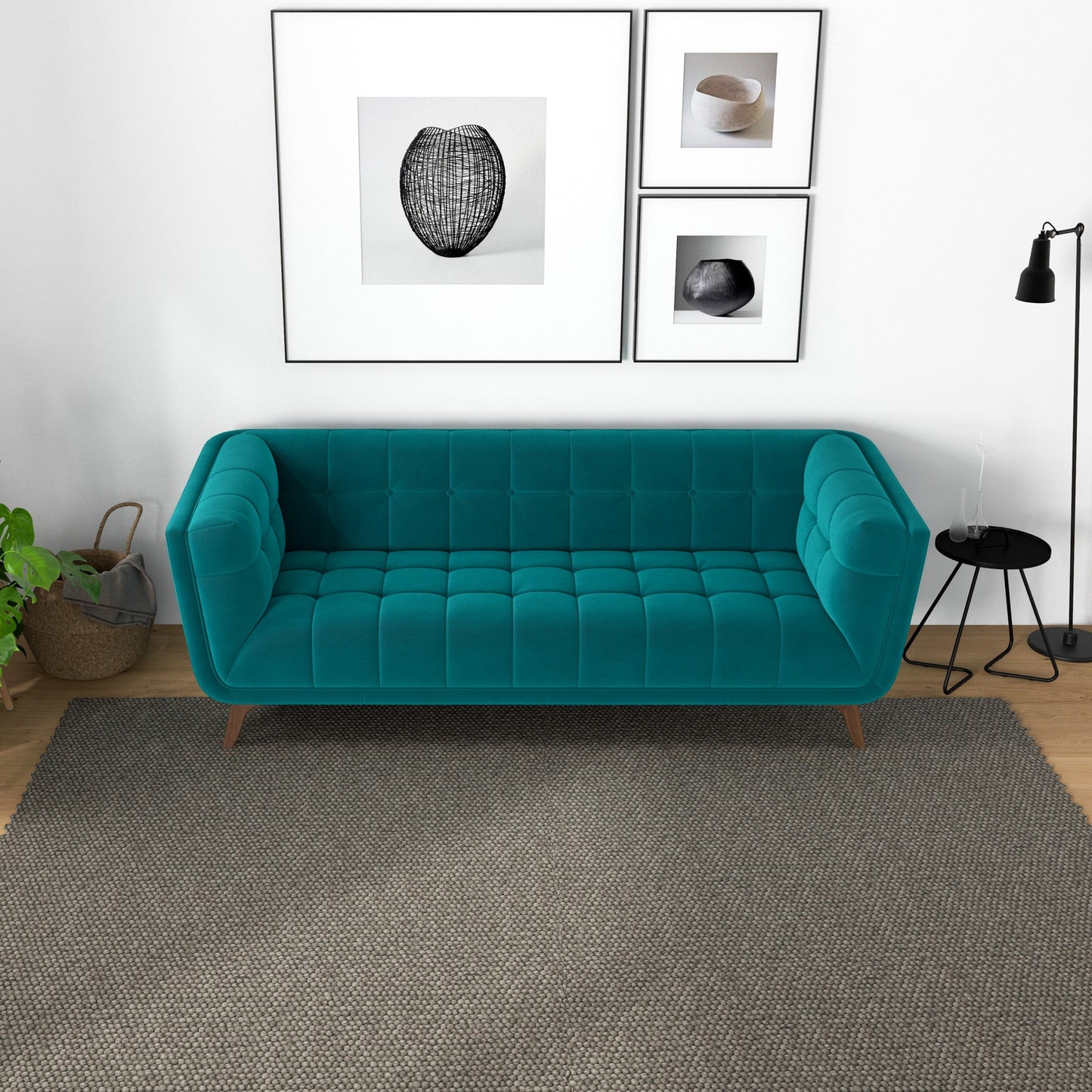 Addison Small Teal Velvet Sofa