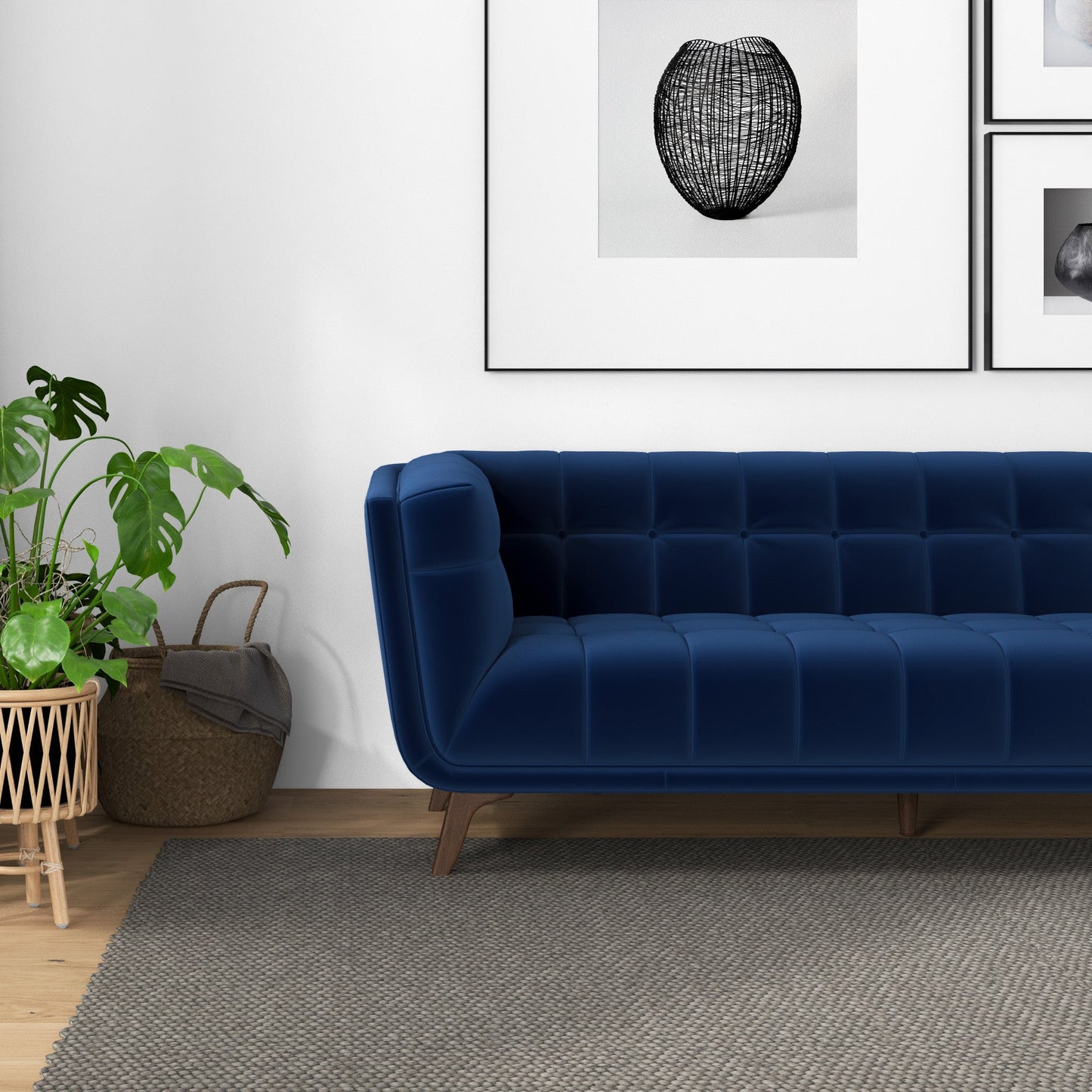 Addison Sofa (Large - Dark Blue Boucle with Metal Feet)