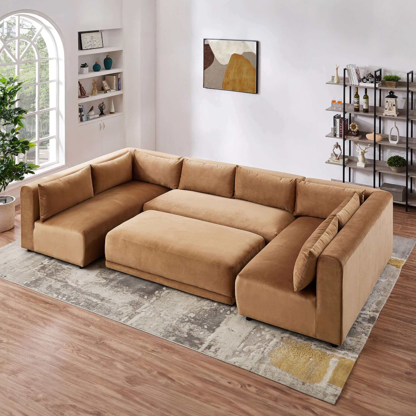 Aleny Cognac Velvet Modular Corner Sofa