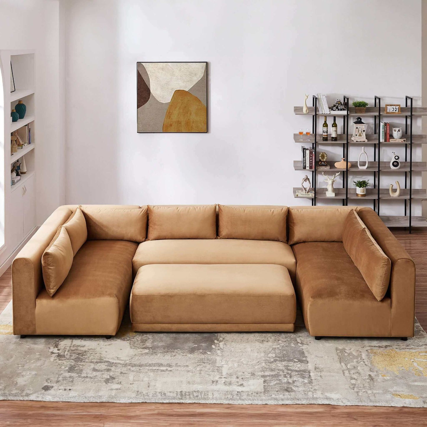 Aleny Cognac Velvet Modular Corner Sofa