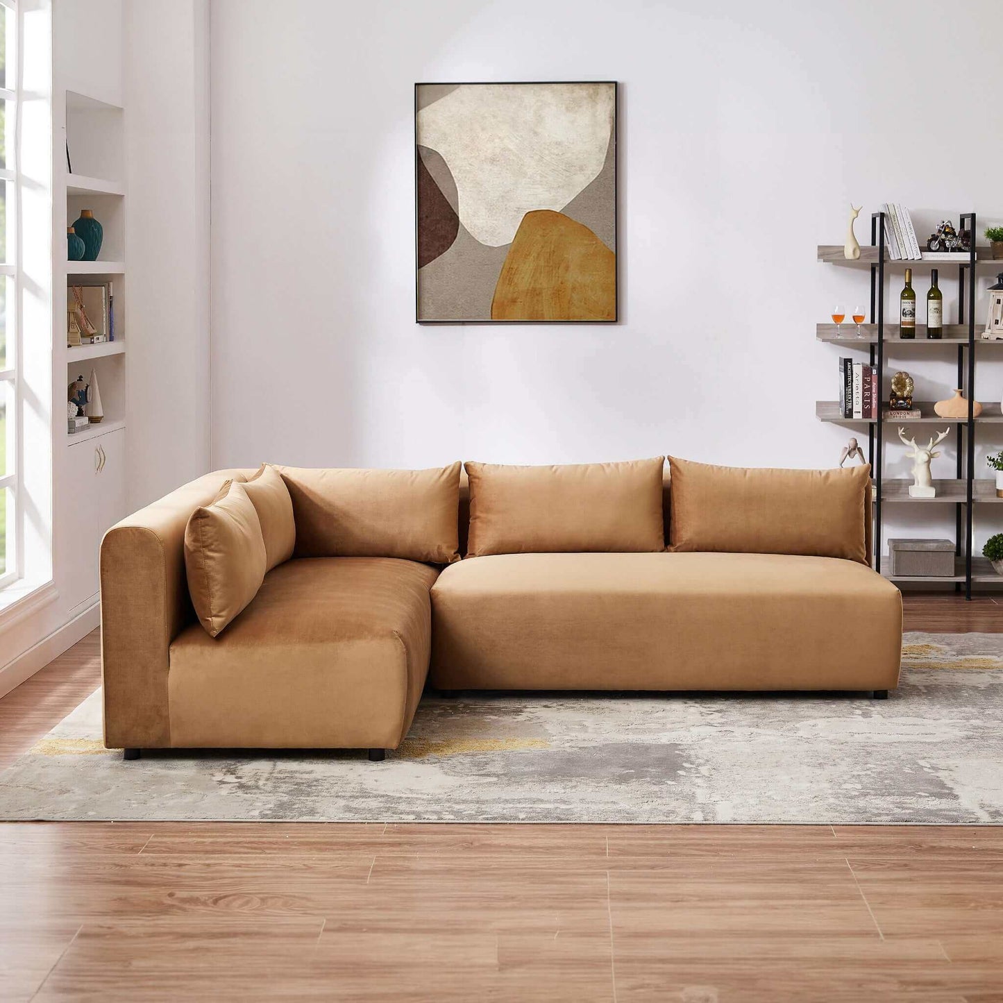 Aleny Cognac Velvet Modular Corner Sofa