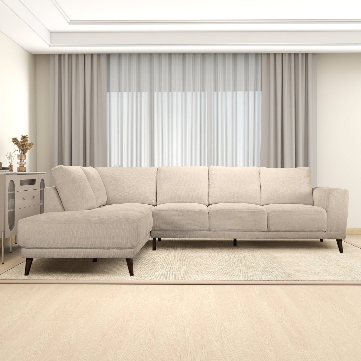 Amara Left Sectional Cream Fabric Sofa