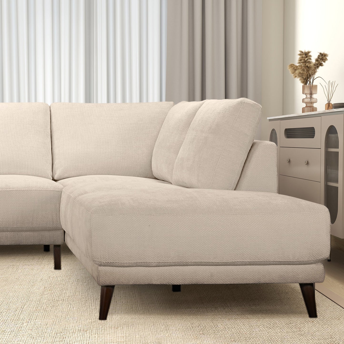 Amara Right Sectional Cream Fabric Sofa