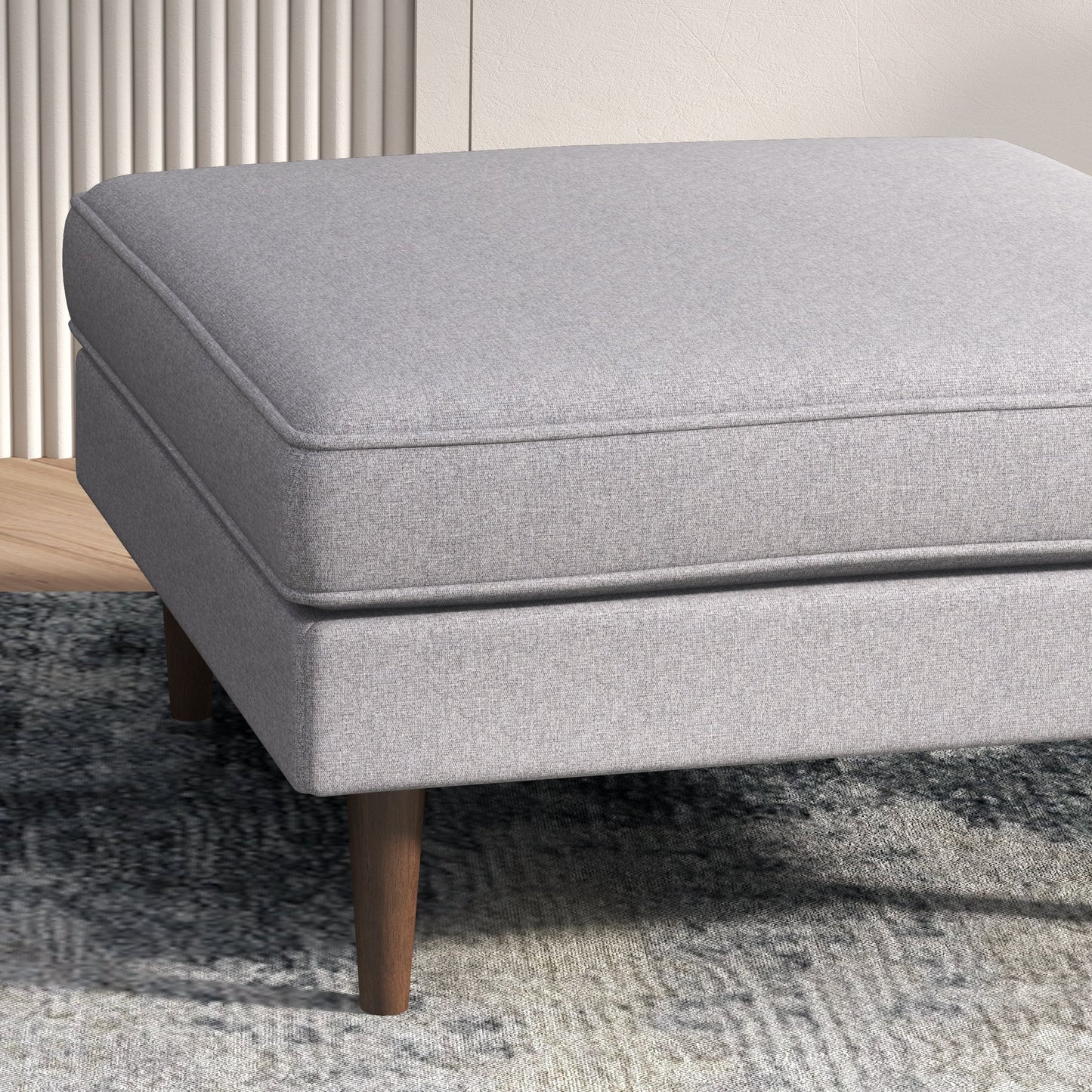 Amber  Square Upholstered Ottoman (Light Gray Linen)