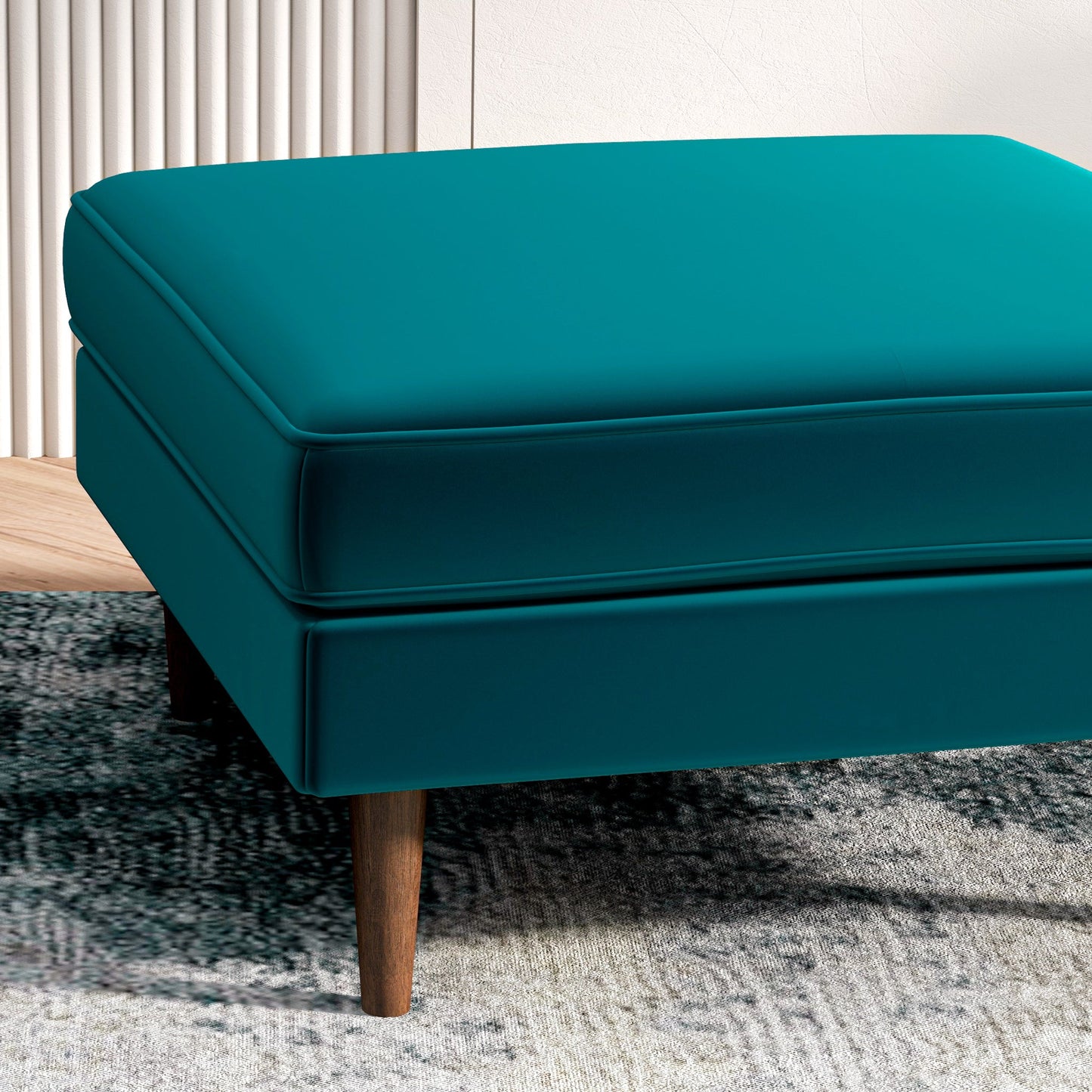 Amber  Square Upholstered Ottoman (Teal Velvet)