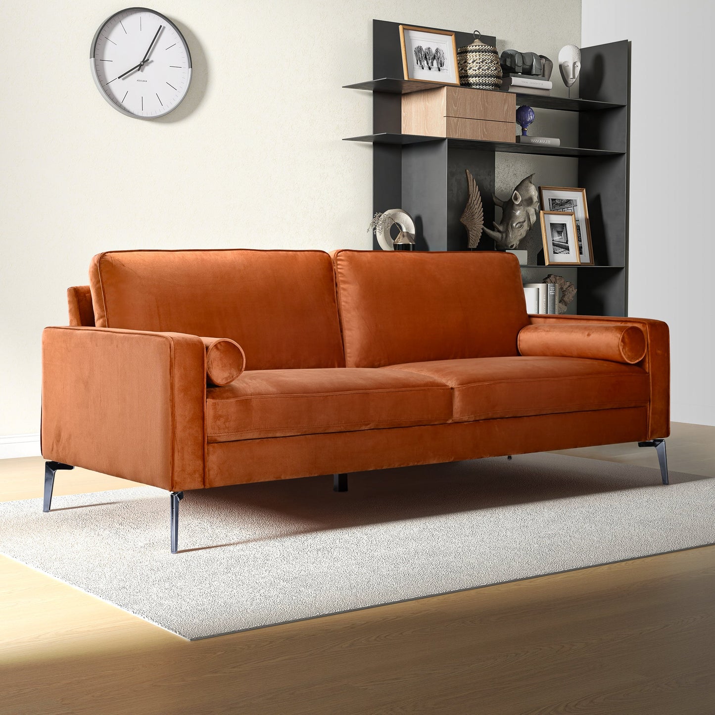 Axten Orange Velvet Sofa