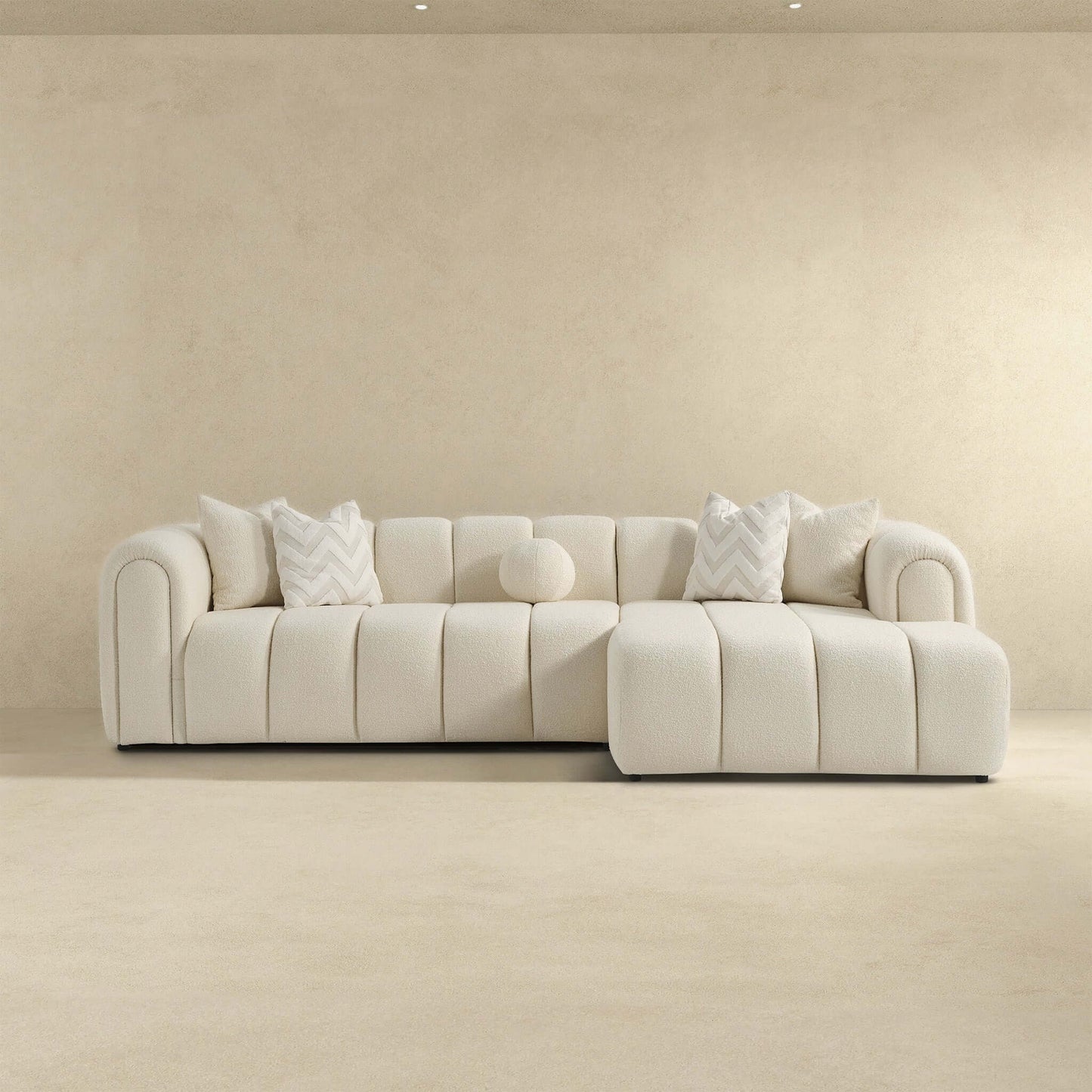 Beatrice Modern Tufted Ivory Boucle Right Sectional Sofa