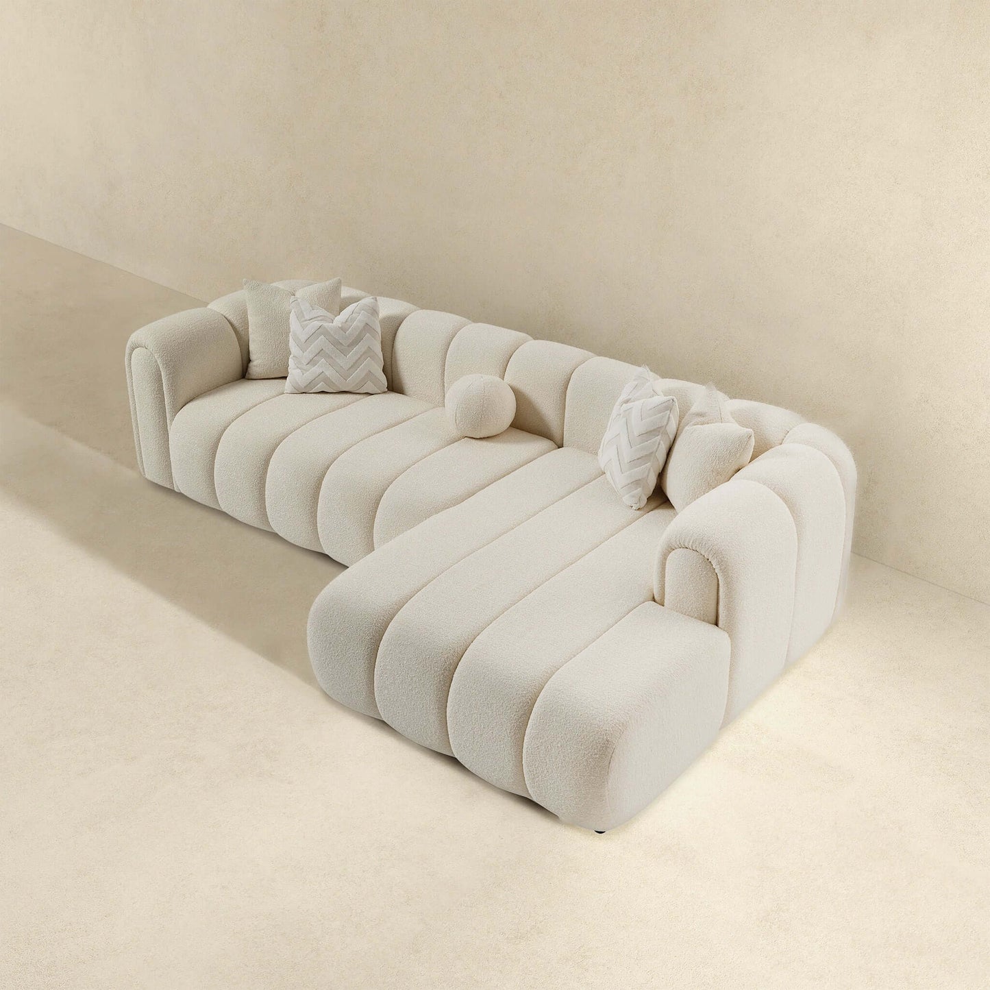 Beatrice Modern Tufted Ivory Boucle Right Sectional Sofa