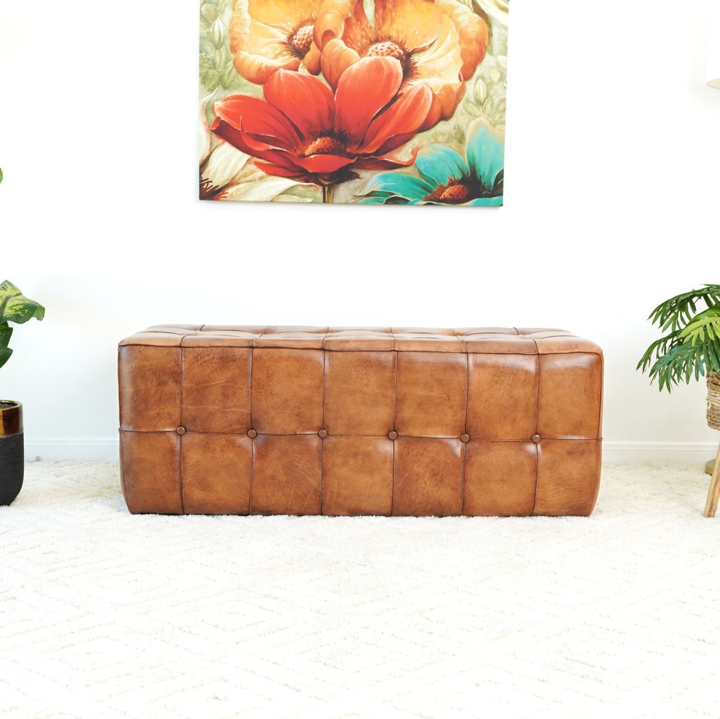 Benjiro Tan Leather Bench