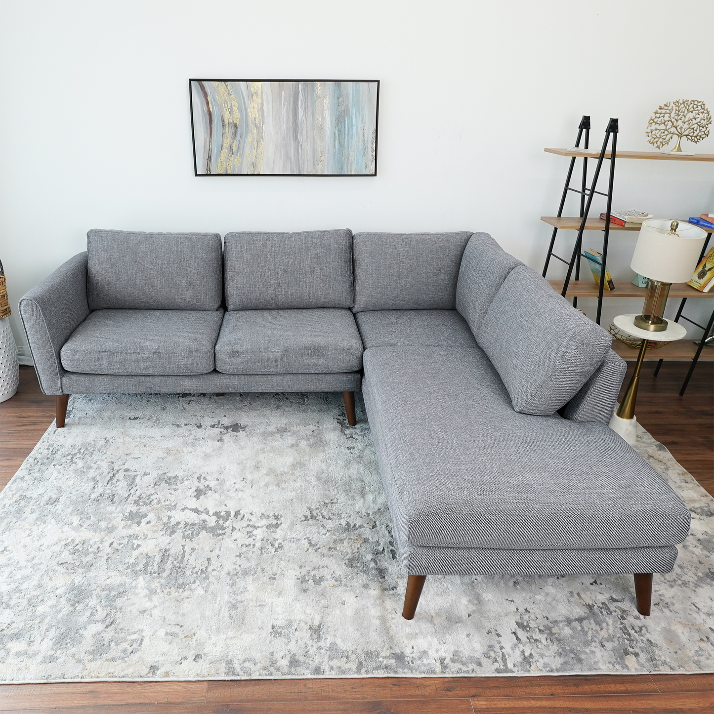 Benson Grey Fabric Sectional Sofa Right Facing Chaise