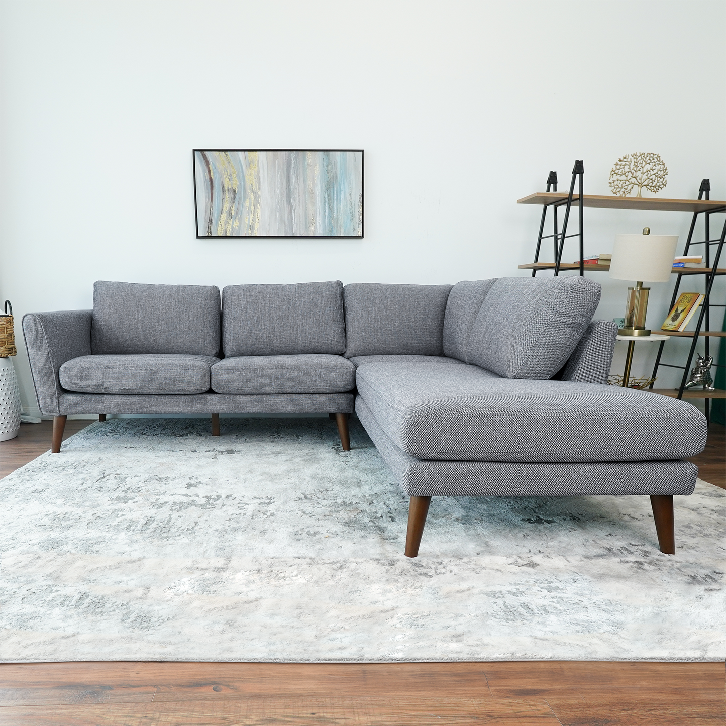 Benson Grey Fabric Sectional Sofa Right Facing Chaise