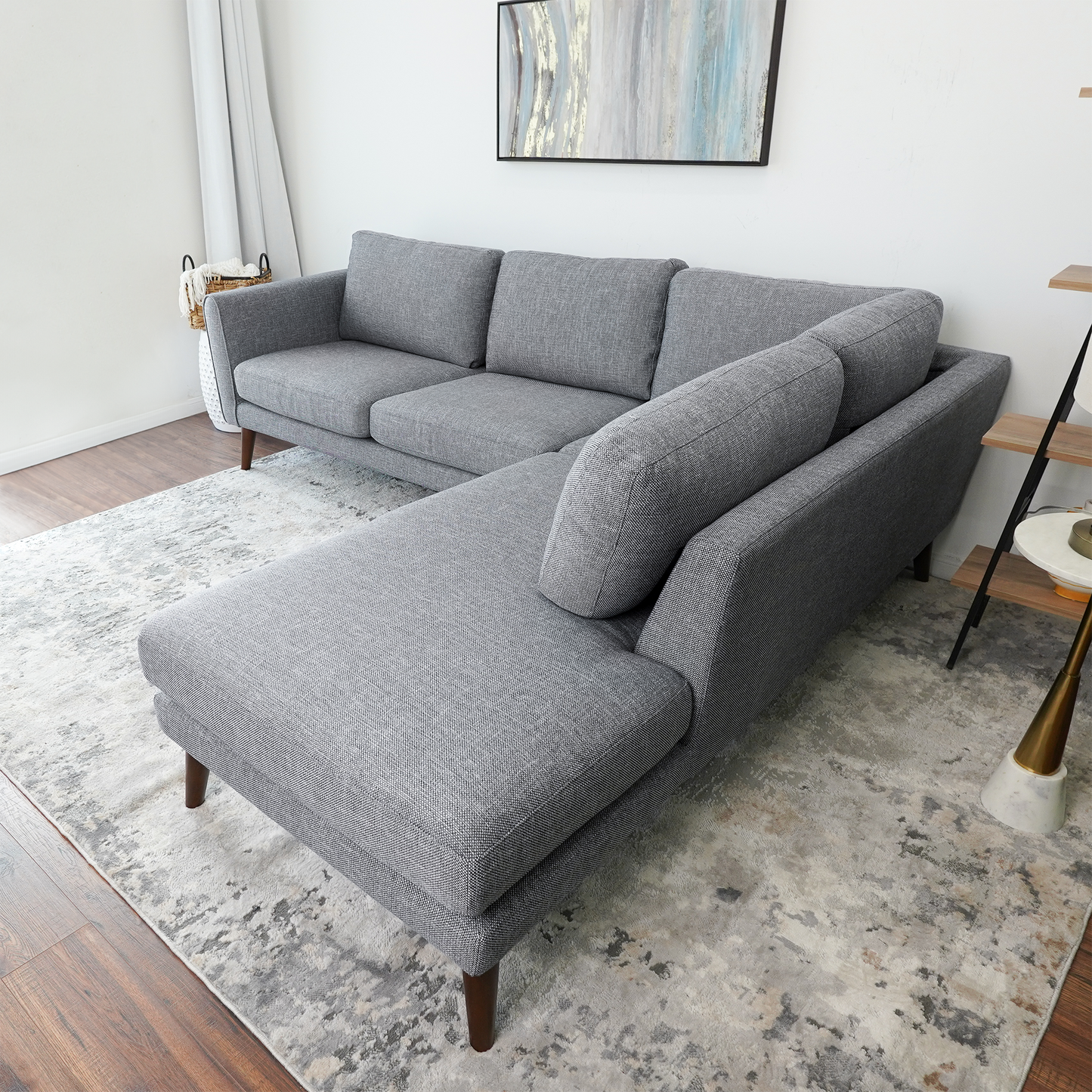 Benson Grey Fabric Sectional Sofa Right Facing Chaise