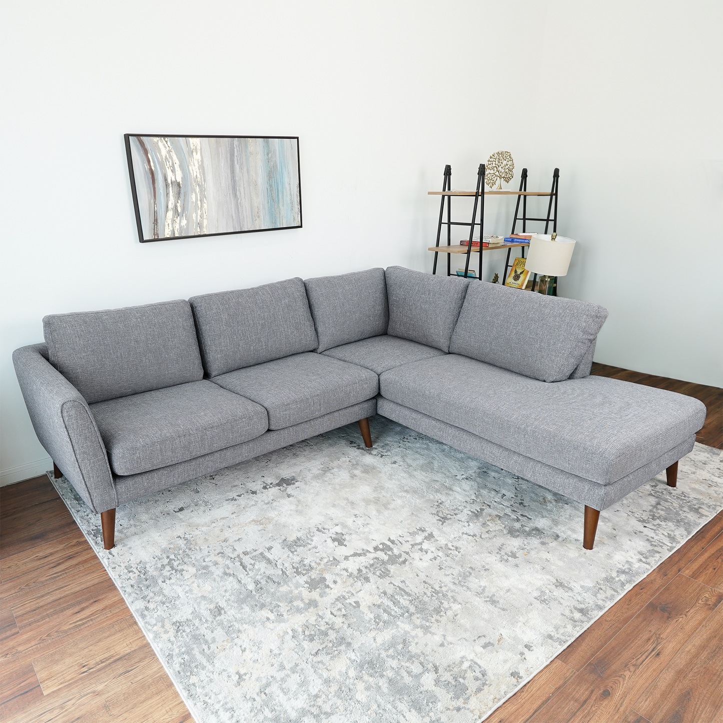 Benson Grey Fabric Sectional Sofa Right Facing Chaise