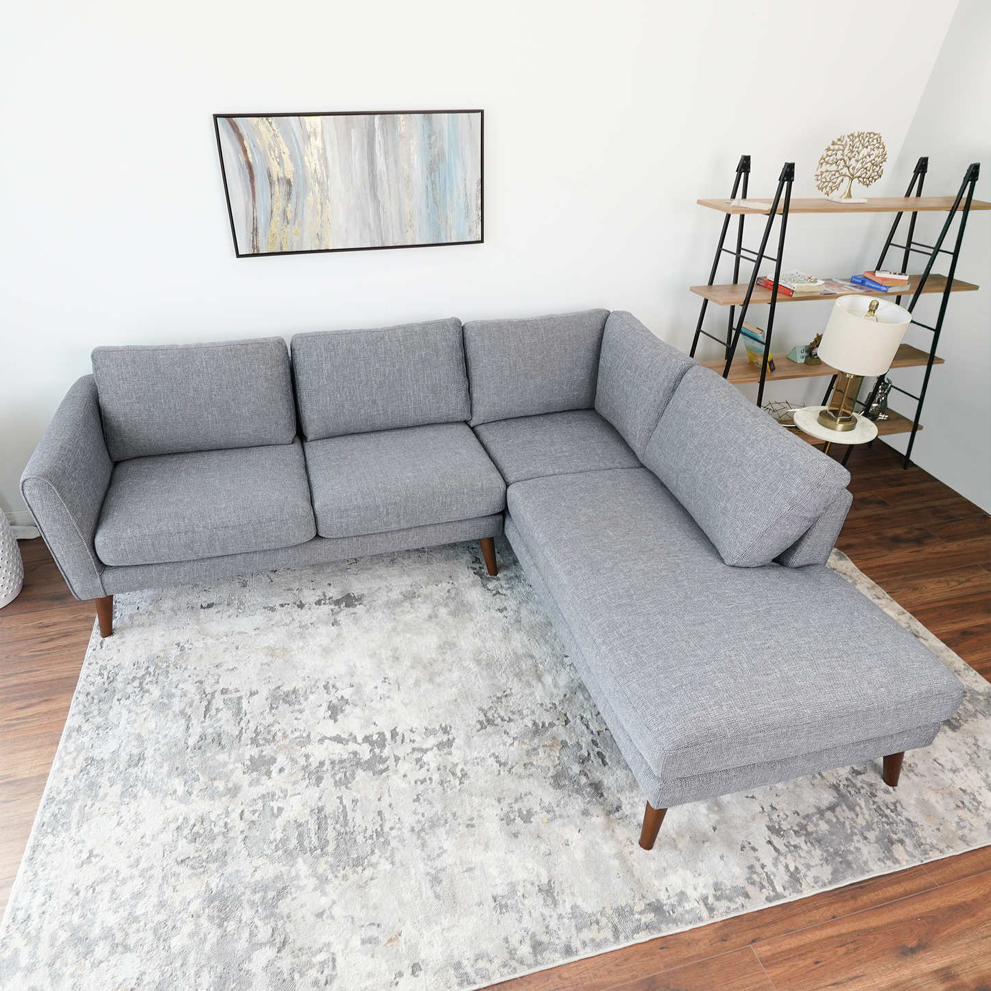 Benson Grey Fabric Sectional Sofa Right Facing Chaise