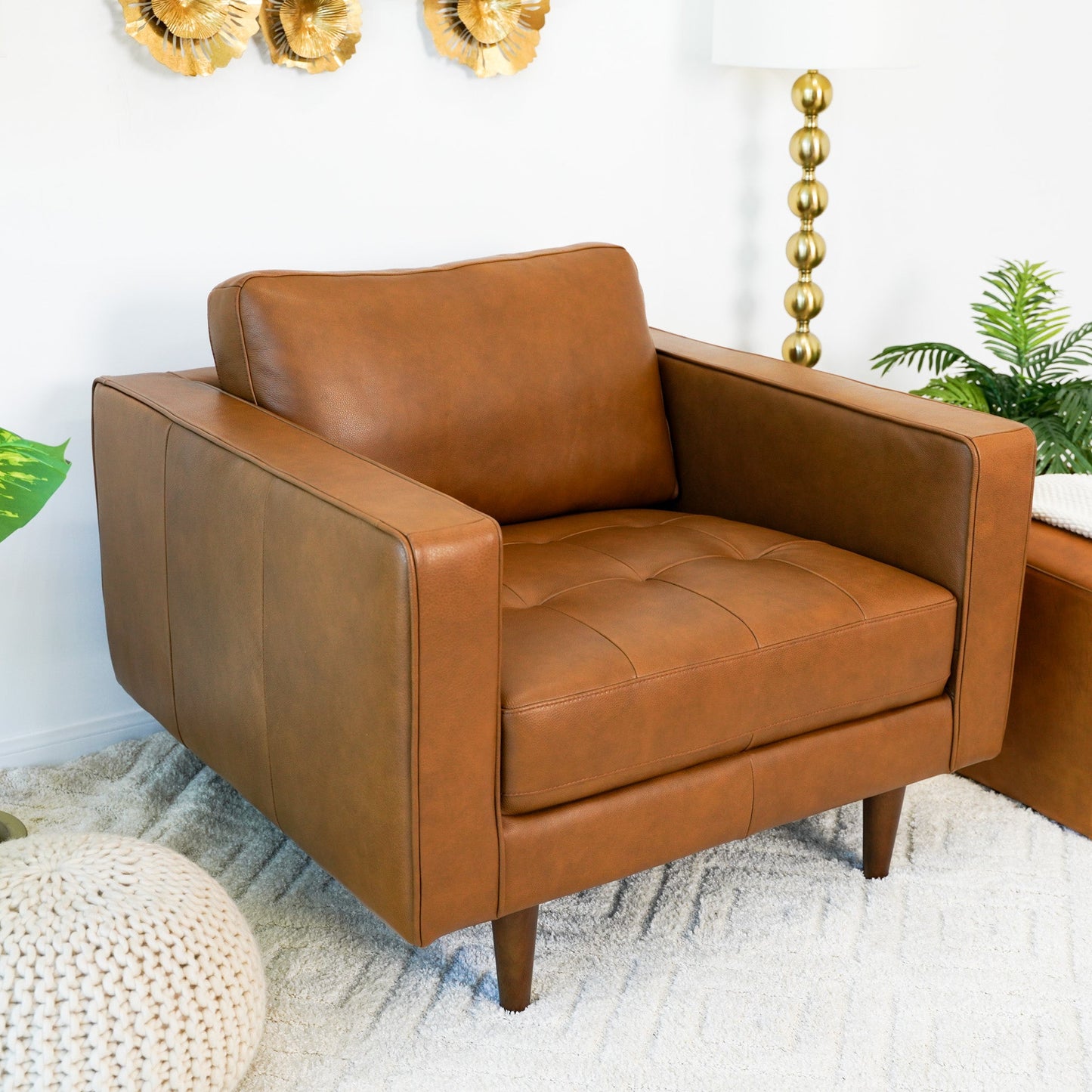 Catherine Leather Lounge Chair (Tan Leather)