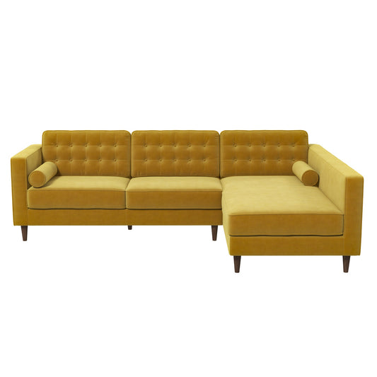 Christian  Dark Yellow Velvet Sectional Sofa Right Facing