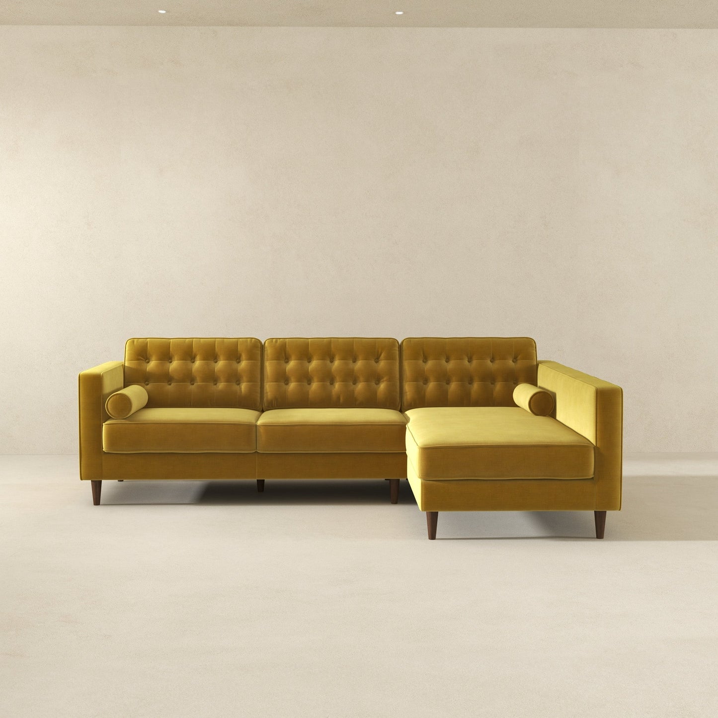 Christian  Dark Yellow Velvet Sectional Sofa Right Facing