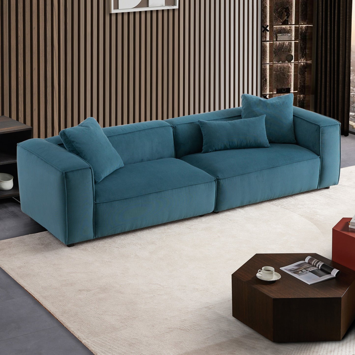 Conner Blue Corduroy Sofa 110"