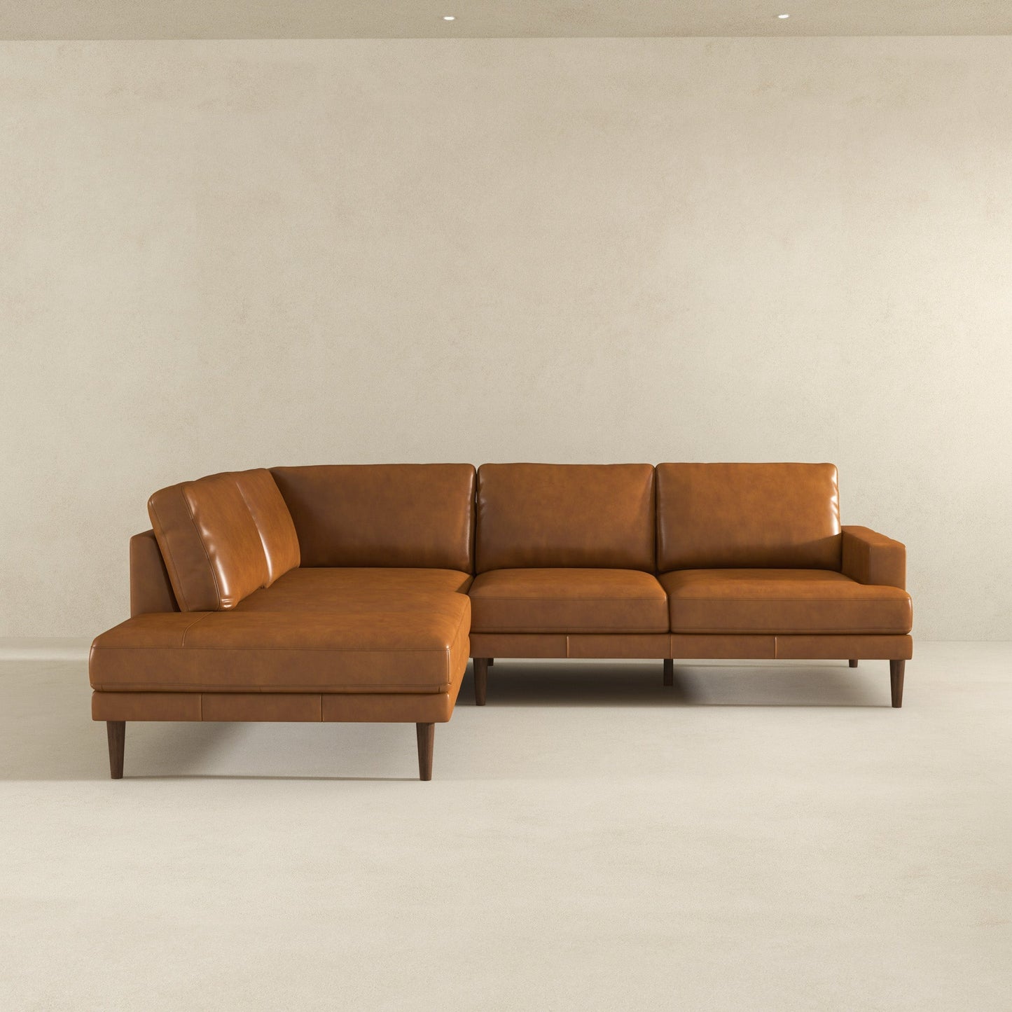 Corbin Left-Facing Tan Leather Sectional Sofa