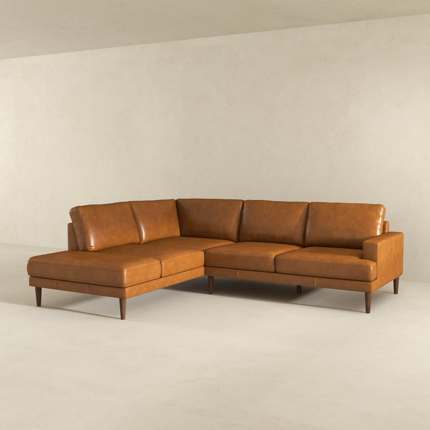 Corbin Left-Facing Tan Leather Sectional Sofa