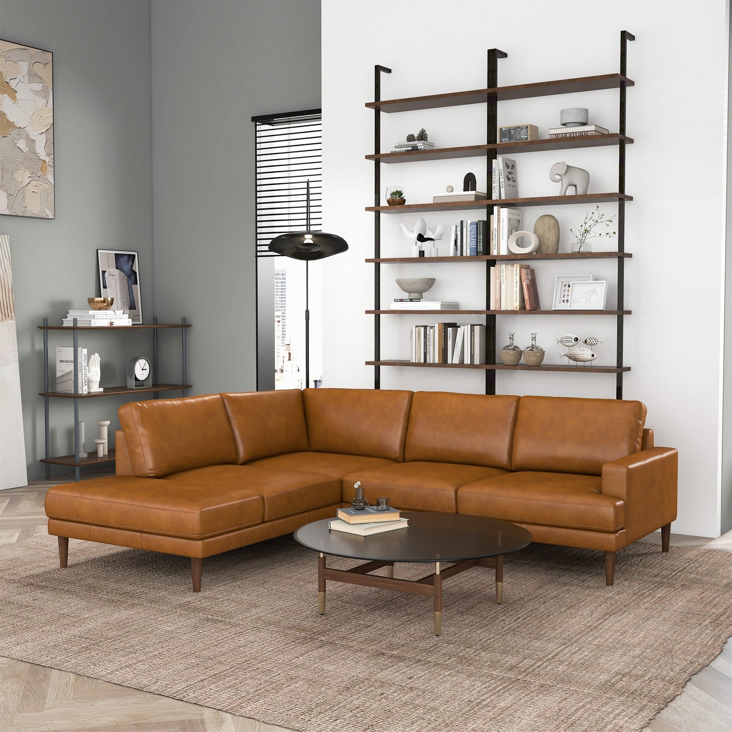 Corbin Left-Facing Tan Leather Sectional Sofa