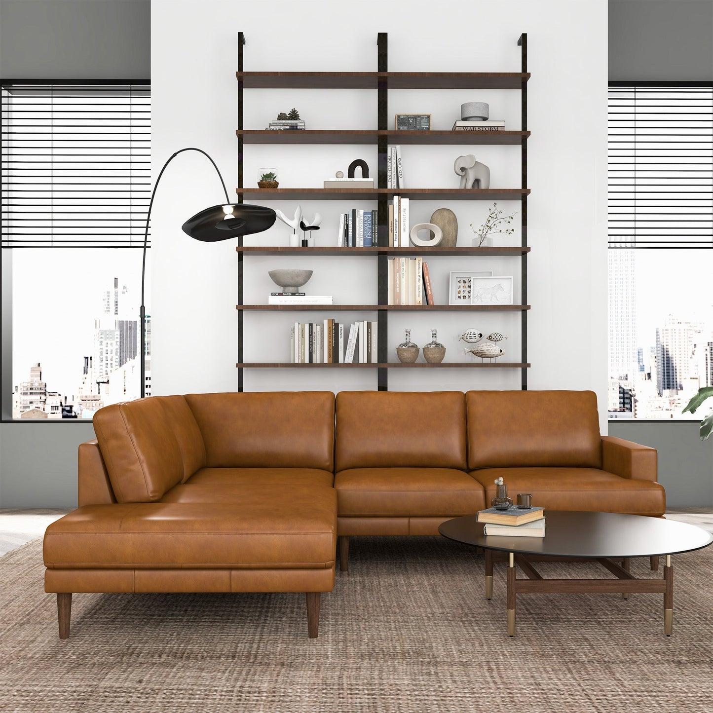 Corbin Left-Facing Tan Leather Sectional Sofa