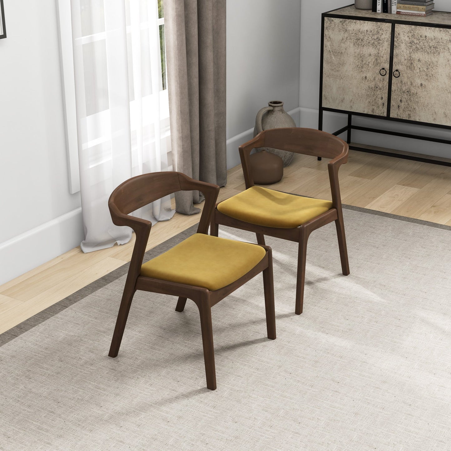 Dakota Dark Yellow Velvet Dining Chair (Set Of 2)