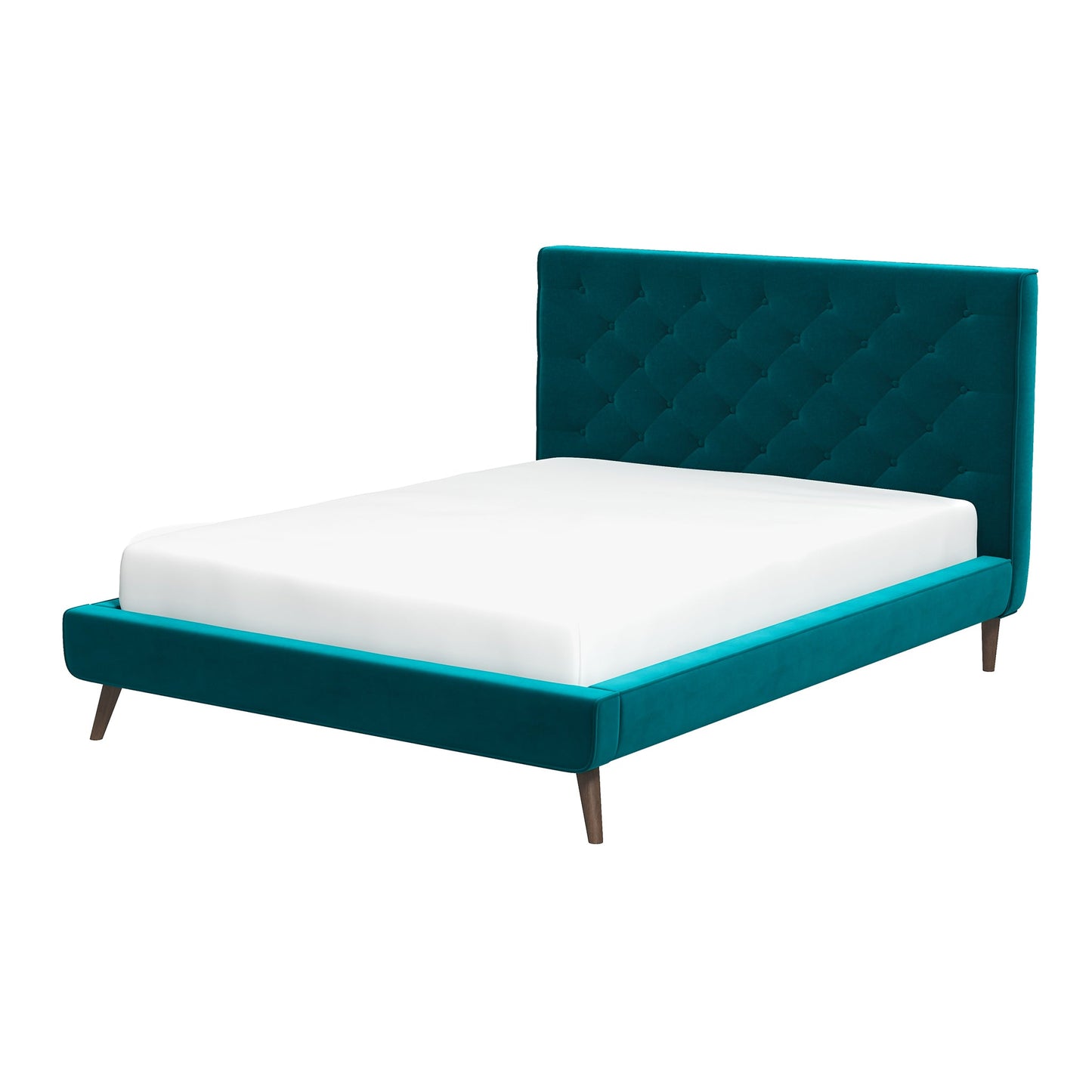 Dillon  Teal Velvet Platform Bed(Queen Size)