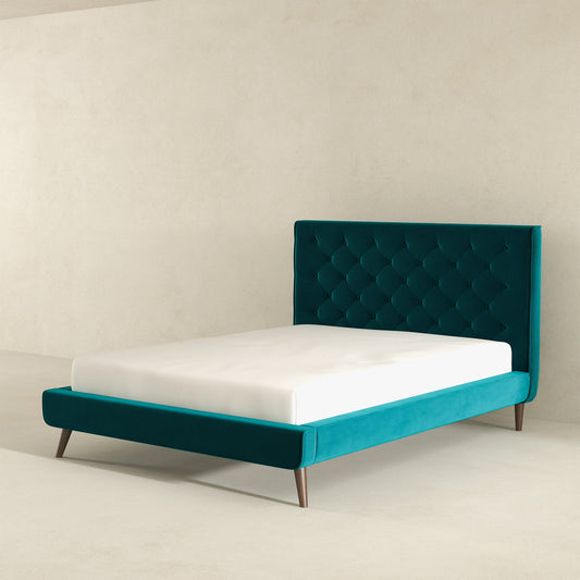 Dillon  Teal Velvet Platform Bed(Queen Size)