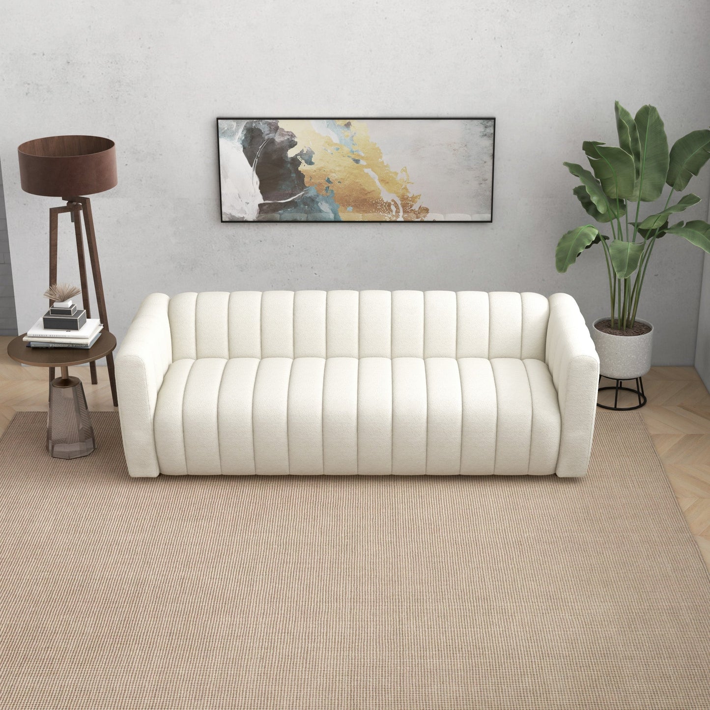 Elrosa Channel Tufted Beige Boucle Sofa