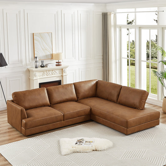 Glander Cognac Leather Sectional Sofa Right Facing