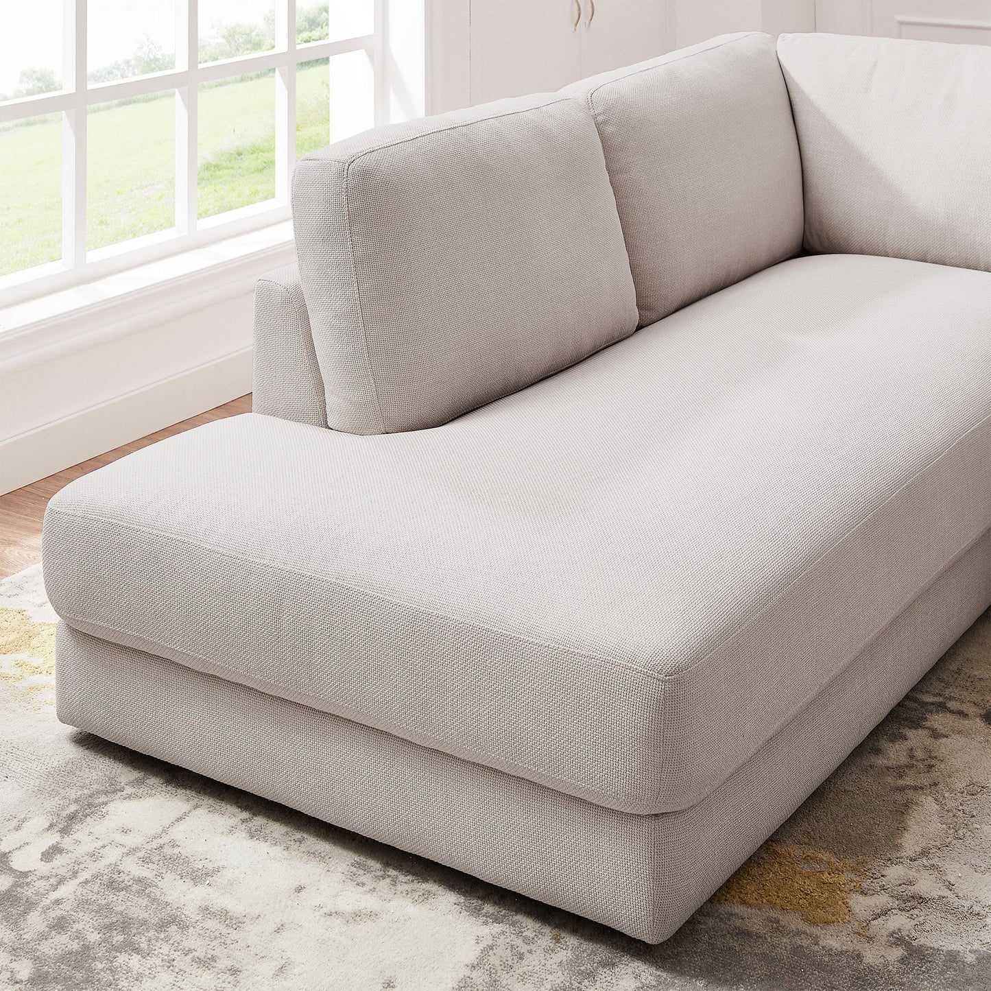 Glander Cream Linen Sectional Sofa Left Facing