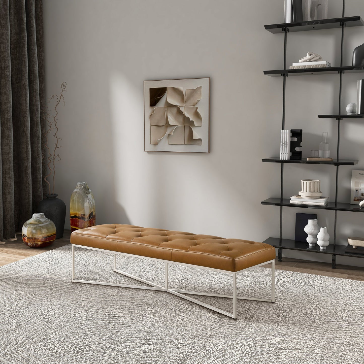 Harper Tan Leather Bench