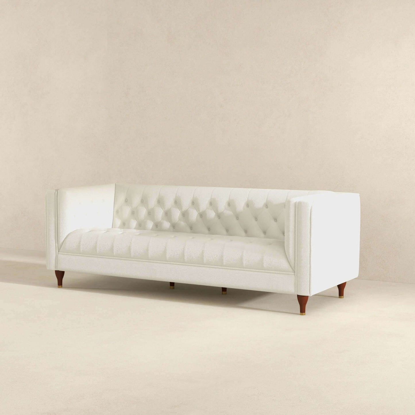 Evelyn Mid Century Modern Beige Boucle Luxury Chesterfield Sofa